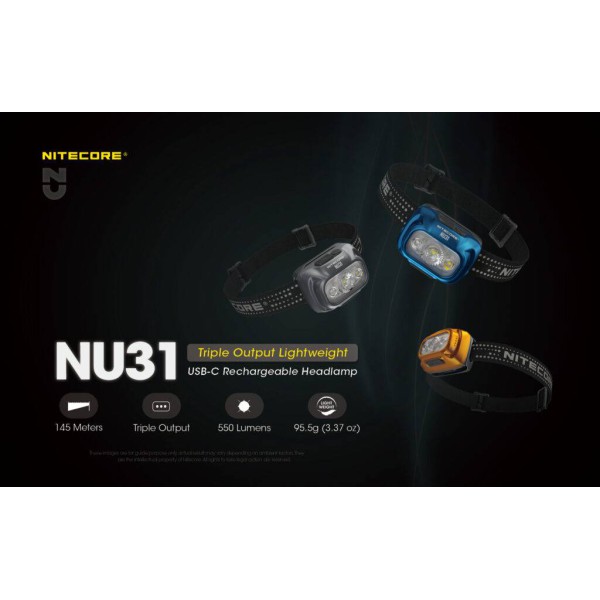 Nitecore Headlamp NU31 Grey - 550 Lumens