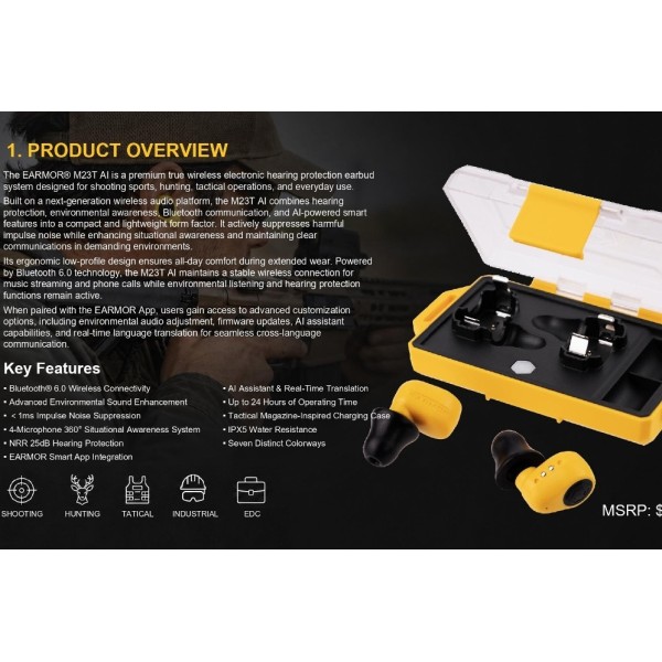 Earmor M23T AI Bluetooth Earplugs Protection- Coyote Brown