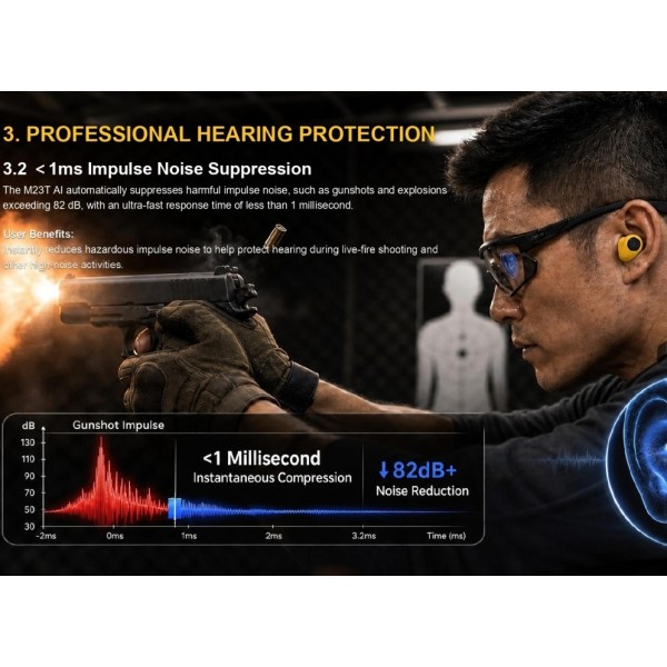 Earmor M23T AI Bluetooth Earplugs Protection- Tactical Black